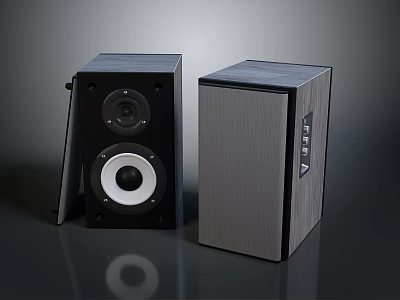 Sleek Black Computer Speakers With Wooden Panel And Stereo Sound For Desktop Audio 3d model