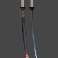 Traditional Samurai Swords With White Cord Wrapped Handles Black Scabbards Red And Gold Accents 3d model