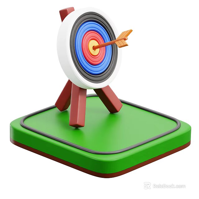 Archery Target Sports Equipment With Arrow Hitting Bullseye On Green Base 3d model 