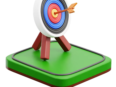 Archery Target Sports Equipment With Arrow Hitting Bullseye On Green Base 3d model