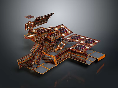 Futuristic Modular Building With Complex Multi Layer Structure And Solar Panels 3d model