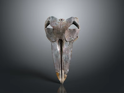 Animal Skull Sculpture With Metallic Texture Long Curved Beak And Detailed Structure Against Dark Background 3d model