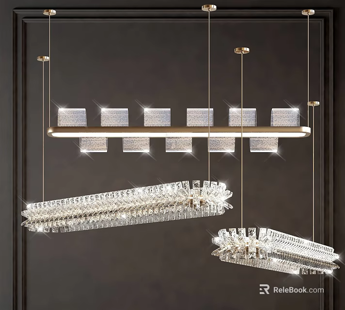 Modern Crystal Chandelier Design With Linear Structure And Hanging Crystal Elements 3d model 