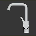 Sleek Chrome Water Faucet With Curved Spout And Handle On Reflective Surface