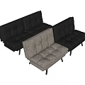 Three Seater Sofa With Black Leather And Light Gray Fabric Modern Design