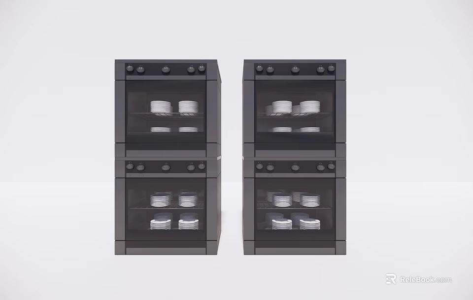 Black Double Door Kitchen Appliances With Glass Doors Upper And Lower Storage Layers 3d model 