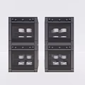 Black Double Door Kitchen Appliances With Glass Doors Upper And Lower Storage Layers