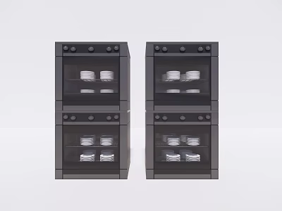 Black Double Door Kitchen Appliances With Glass Doors Upper And Lower Storage Layers 3d model