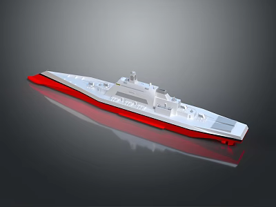 Modern Water Transport Vessel with White Hull Red Bottom and Upper Deck Structure 3d model
