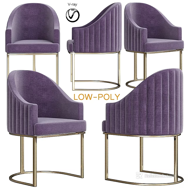 Modern Purple Velvet Single Chair With Gold Metal Legs And Stylish Design 3d model 