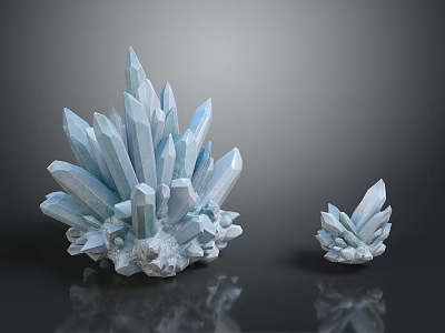 Light Blue Crystal Cluster Decorative Ornament Set With Large And Small Pieces 3d model