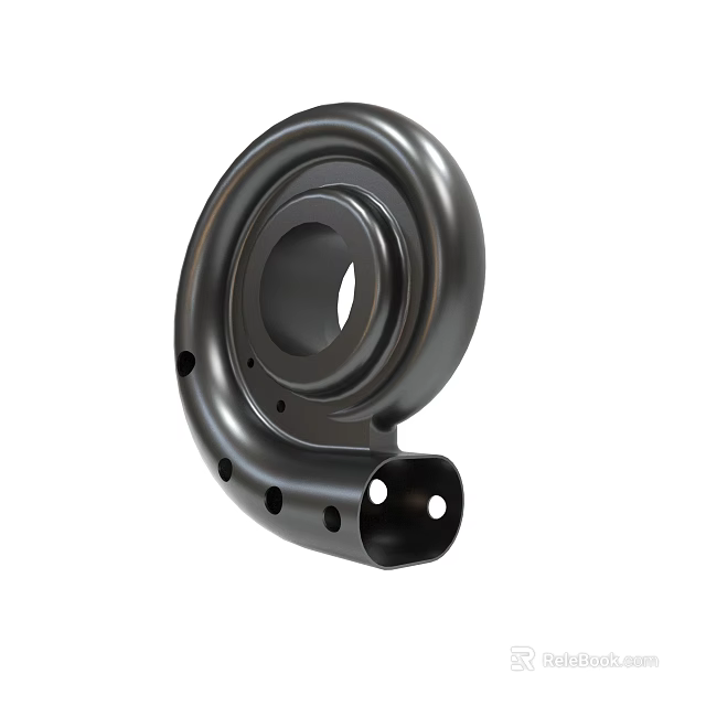 Curved Black Metal Mechanical Component With Central Hole And Mounting Holes 3d model 