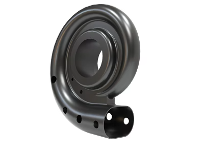 Curved Black Metal Mechanical Component With Central Hole And Mounting Holes 3d model