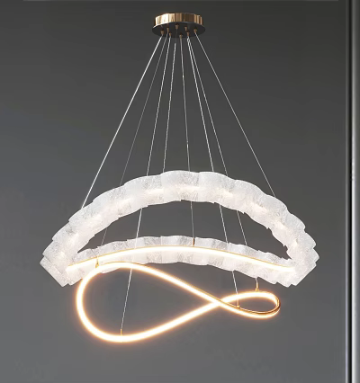 Modern Minimalist White Curved Fabric Chandelier With Infinity Shaped LED Light For Interior Decor 3d model