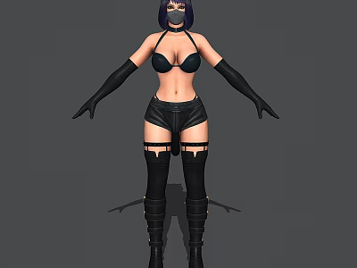 Game Movie Character In Black Bikini Top Leather Shorts Thigh High Boots Mask And Gloves 3d model