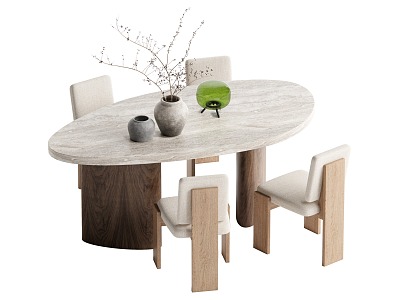 Middle style dining table and chair combination 3d model