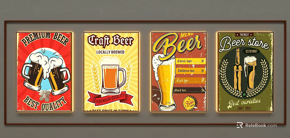 Vintage Craft Beer Themed Decorative Wall Lights with Beer Mug and Wheat Patterns 3d model 