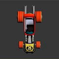 Cartoon Style Toy Race Car With Red Yellow Black Body Large Wheels And Decorative Details