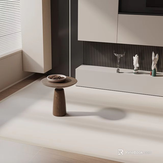 Modern Wooden Side Table In Interior With White Tabletop And Decorative Items 3d model 