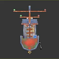 Traditional Decorative Model Boat With Colorful Hull Mast And Cabin Design