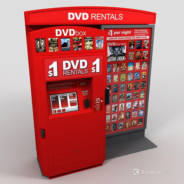 Red DVD Rental Machine Displaying Various DVD Covers For Movie Rental Service 3d model 