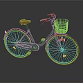 Stylish Green Bicycle With Orange Seat White Basket And Yellow Rims