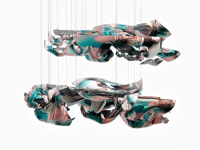 Abstract Modern Chandelier With Flowing Copper Green Metal Sculptural Design 3d model