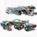 Abstract Modern Chandelier With Flowing Copper Green Metal Sculptural Design