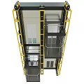 Modern Elevator Structure With Glass Cabins And Metal Yellow Frames Design 3d model