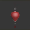 Red Lantern Decorative Furniture With White Stripes Silver Accents And Hanging Tassel Design