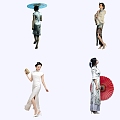 2D female model cheongsam domestic Chinese people 3d model