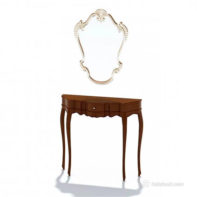 Classic Wooden Vanity Table With Ornate Mirror And Single Drawer Design 3d model 