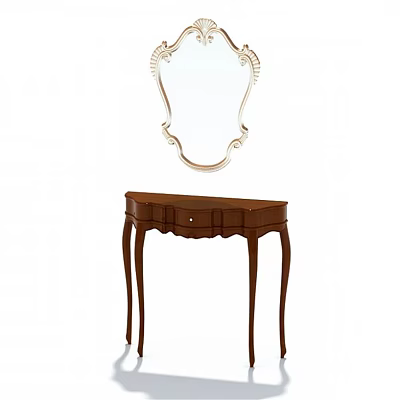 Classic Wooden Vanity Table With Ornate Mirror And Single Drawer Design 3d model