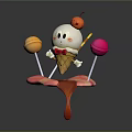 Cute Melting Ice Cream Cone With Cherry Orange Pink Lollipops And Red Drizzle