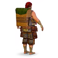 Fantasy Character With Red Headscarf Backpack And Beast Creature Companion