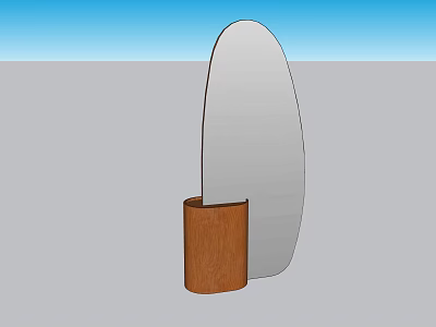Oval Shaped Decorative Mirror with Natural Wooden Base and Light Blue Gray Background 3d model