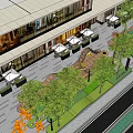 Vibrant Commercial District Featuring Modern Architecture Green Plants Mall And Bookstore