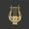Ornate Golden Lyre Instrument With Blue Gemstones And Carved Decorative Details