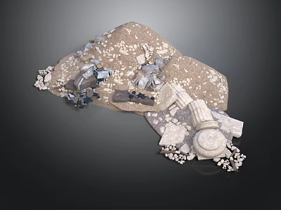 Ancient Architectural Ruins With Scattered Stone Fragments And Column Remnants 3d model