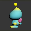 Cute Turquoise Character With Yellow Gradient Top Small Ball On Head And Black Eyes