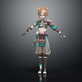 Cat Eared Blonde Character In Ornate Outfit With Blue Brown Details And Legwear