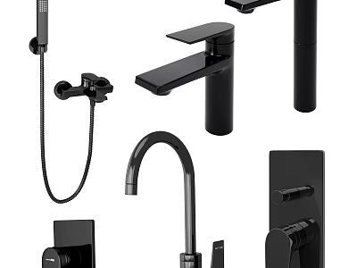 Modern Black Bathroom And Kitchen Faucets With Stylish Contemporary Design 3d model