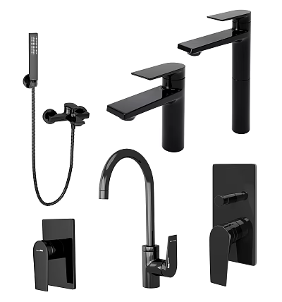 Modern Black Bathroom And Kitchen Faucets With Stylish Contemporary Design 3d model
