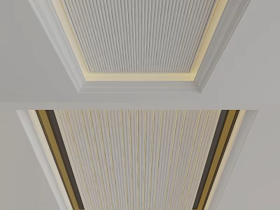 Elegant Modern Interior Ceiling Design With Vertical Stripes And Gold Borders 3d model