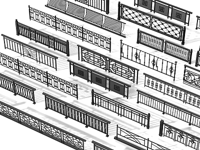 Various Decorative Fence Designs With Ornate Patterns and Different Styles 3d model