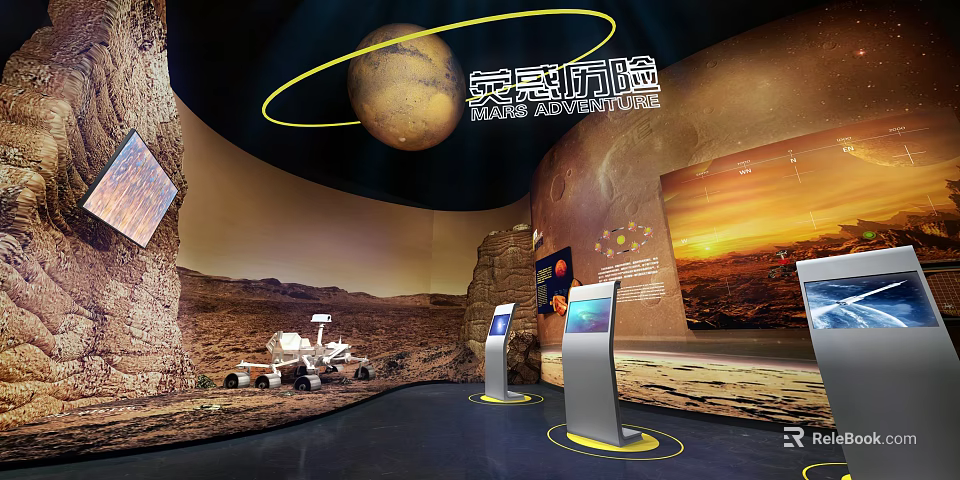 Mars Exploration Exhibition With Martian Surface Rover Model And Interactive Screens 3d model 