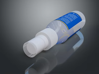 Clear Plastic Spray Bottle With Blue Label And White Nozzle 3d model
