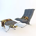 Comfortable Light Gray Accent Chair With Plaid Cushion And Ottoman With Tassel Blanket