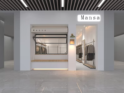 Mansa Modern Clothing Store Interior With Hanging Clothes And Stylish Lighting Design 3d model