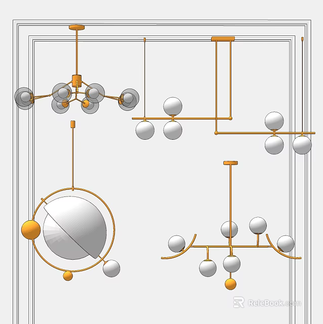 Modern Chandelier Designs With Spherical Elements And Metal Frames For Interior Decor 3d model